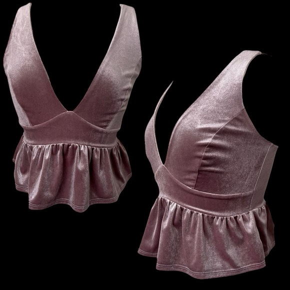 A'gaci Purple Velvet V Neck Peplum Top 2000s Y2K Size Small Festival Party GNO - Picture 1 of 4